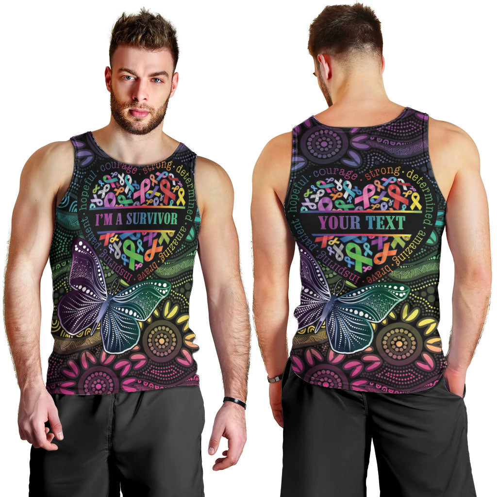 Australia Cancer Survivor Personalised Men Tank Top I’m A Survivor Ribbon Heart