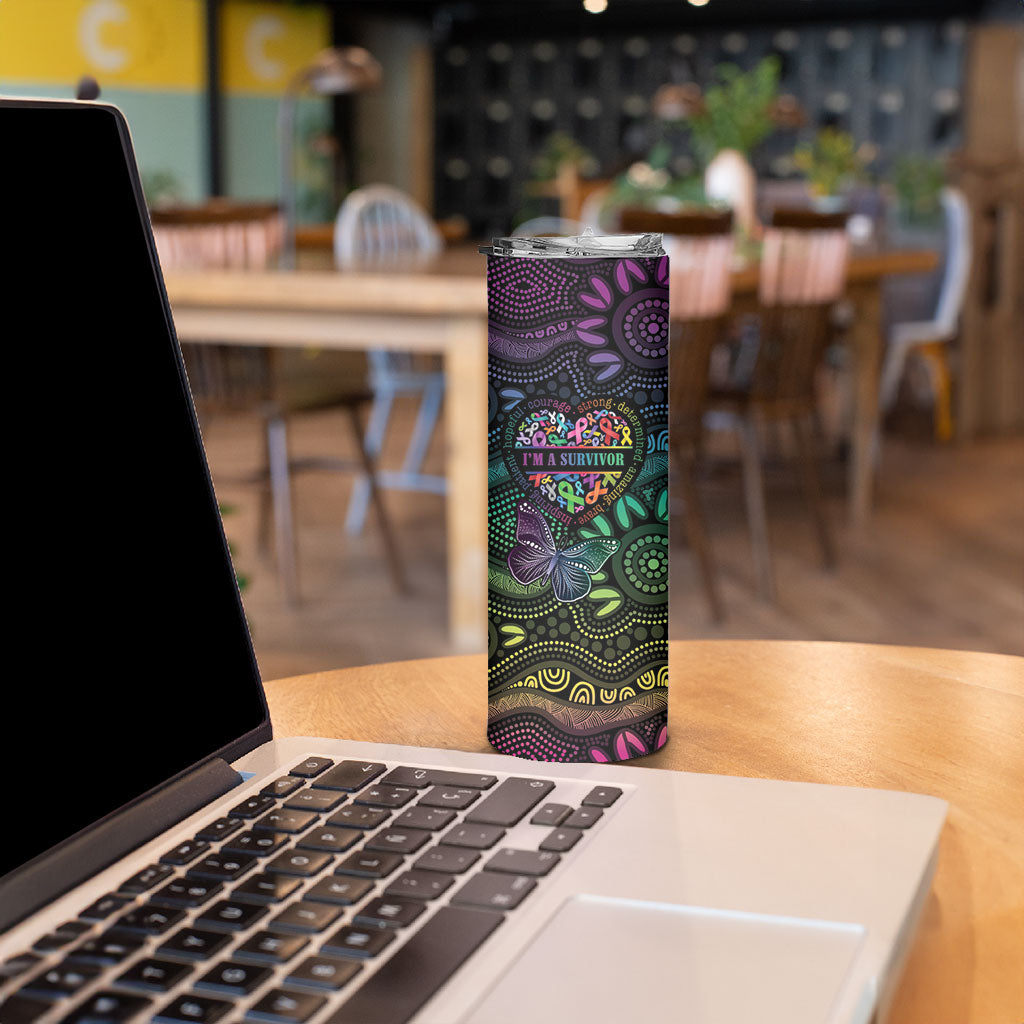 Australia Cancer Survivor Personalised Skinny Tumbler I’m A Survivor Ribbon Heart