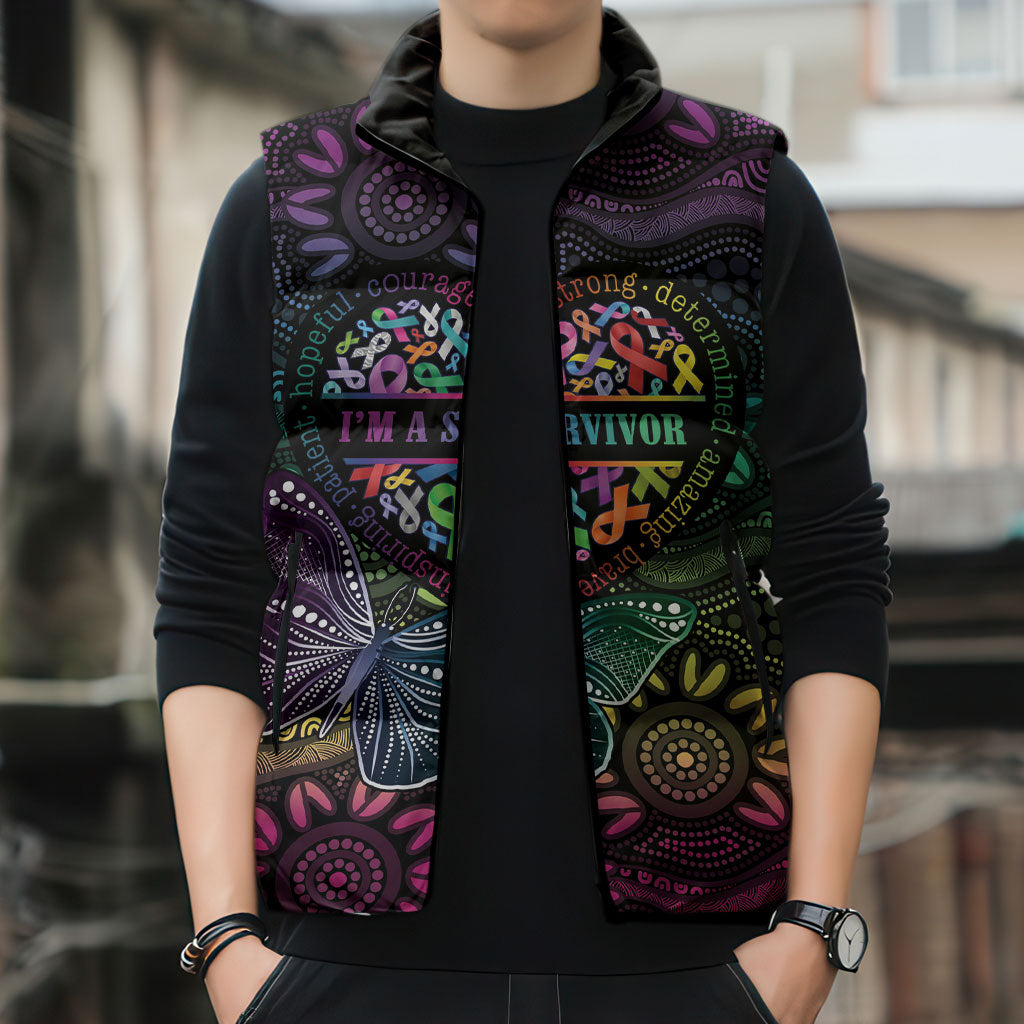 Australia Cancer Survivor Personalised Sleeveless Puffer Jacket I’m A Survivor Ribbon Heart