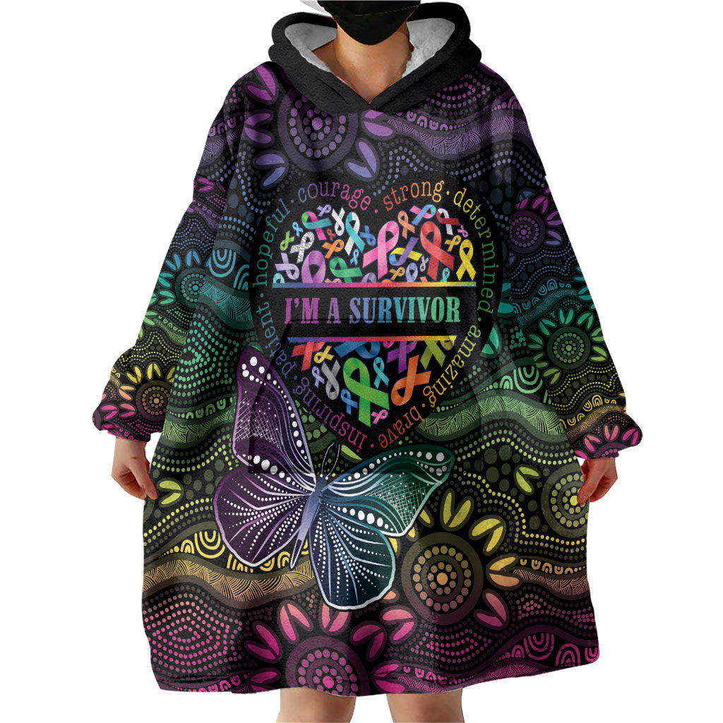 Australia Cancer Survivor Personalised Wearable Blanket Hoodie I’m A Survivor Ribbon Heart