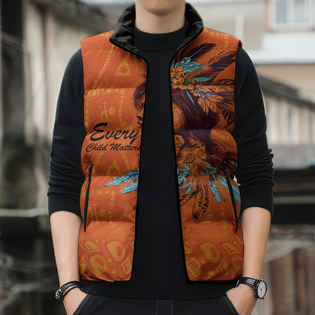 All Children Matters Support Personalized Sleeveless Puffer Jacket Canadian Indigenous Orange Day