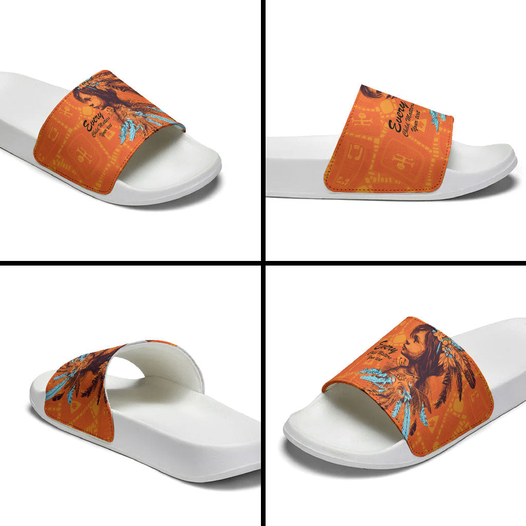 All Children Matters Support Personalized Slide Sandals Canadian Indigenous Orange Day