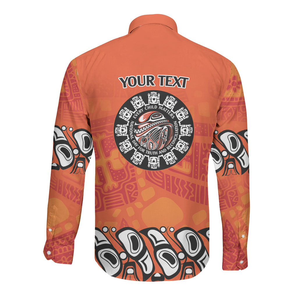 All Children Matters Support Personalized Long Sleeve Button Shirt Haida Spirit Animals Indigenous Orange Day