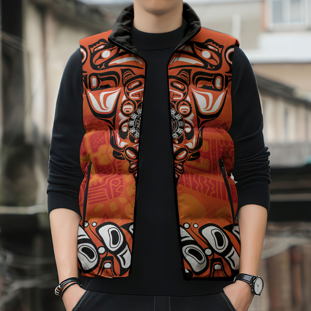 All Children Matters Support Personalized Sleeveless Puffer Jacket Haida Spirit Animals Indigenous Orange Day