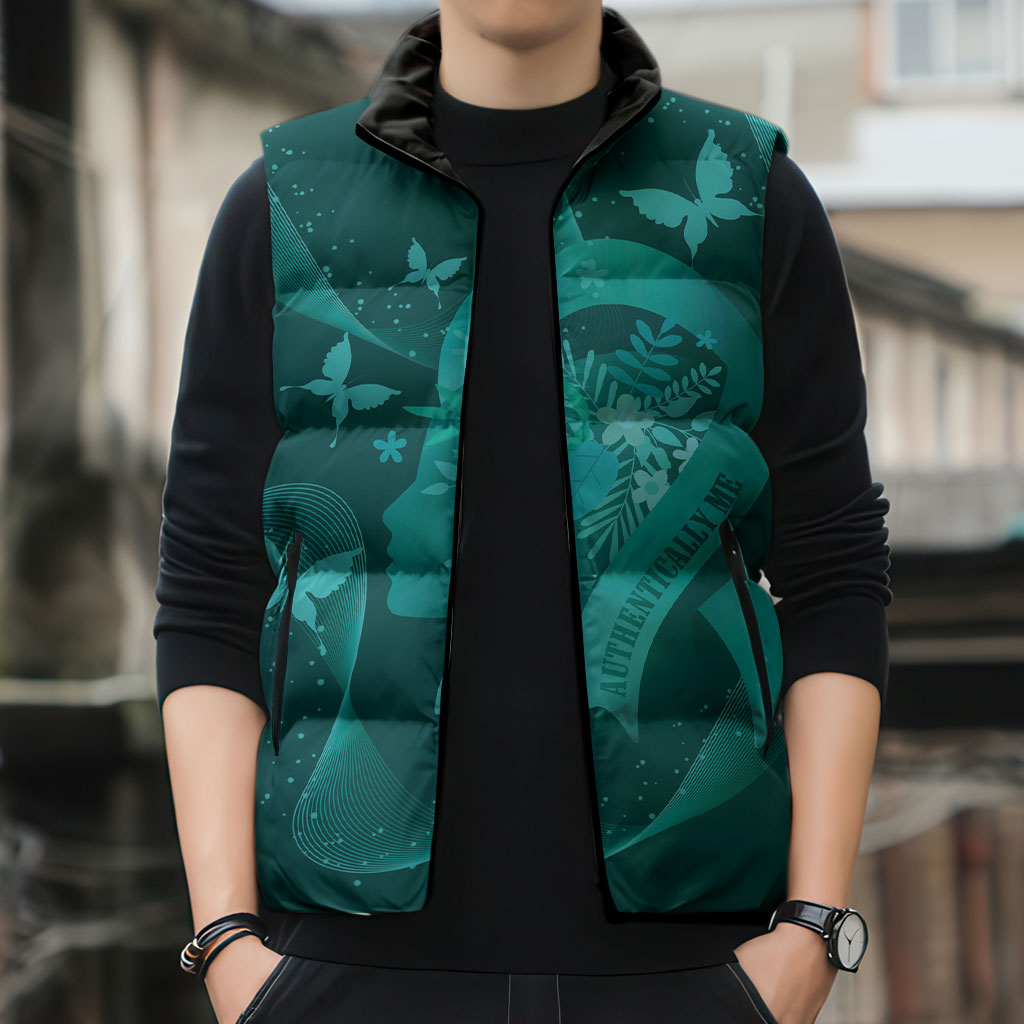 Australia Tourette Syndrome Support Acceptance Personalised Sleeveless Puffer Jacket Butterfly Ribbon Art