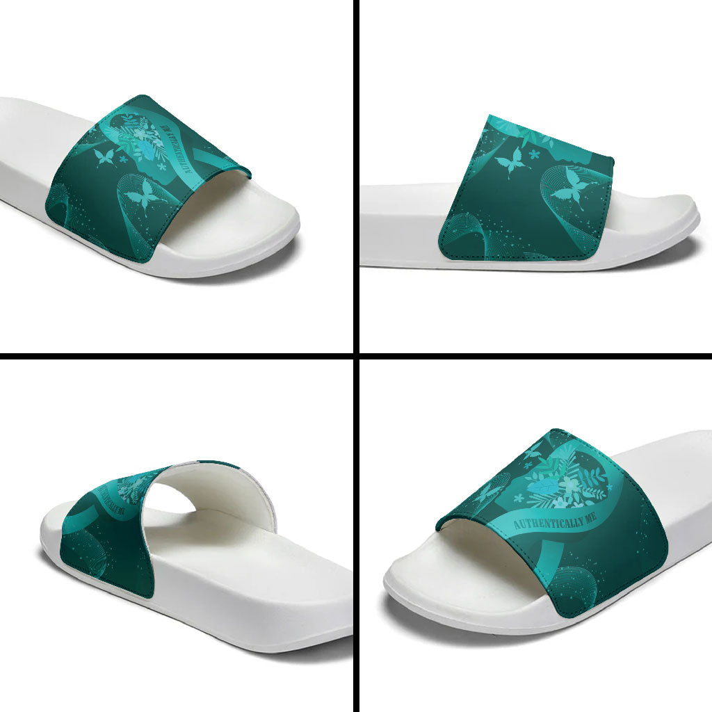 Australia Tourette Syndrome Support Acceptance Slide Sandals Butterfly Ribbon Art