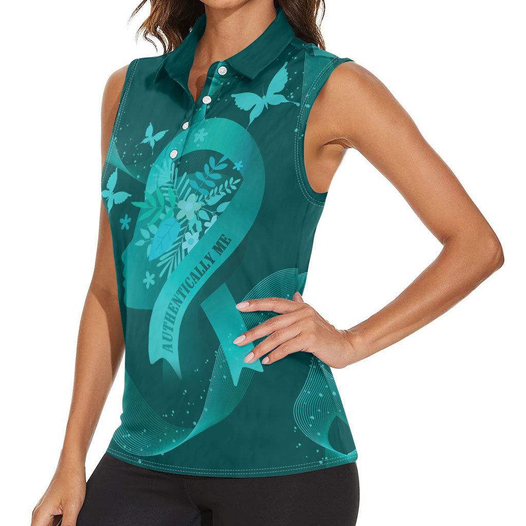 Australia Tourette Syndrome Support Acceptance Personalised Women Sleeveless Polo Shirt Butterfly Ribbon Art