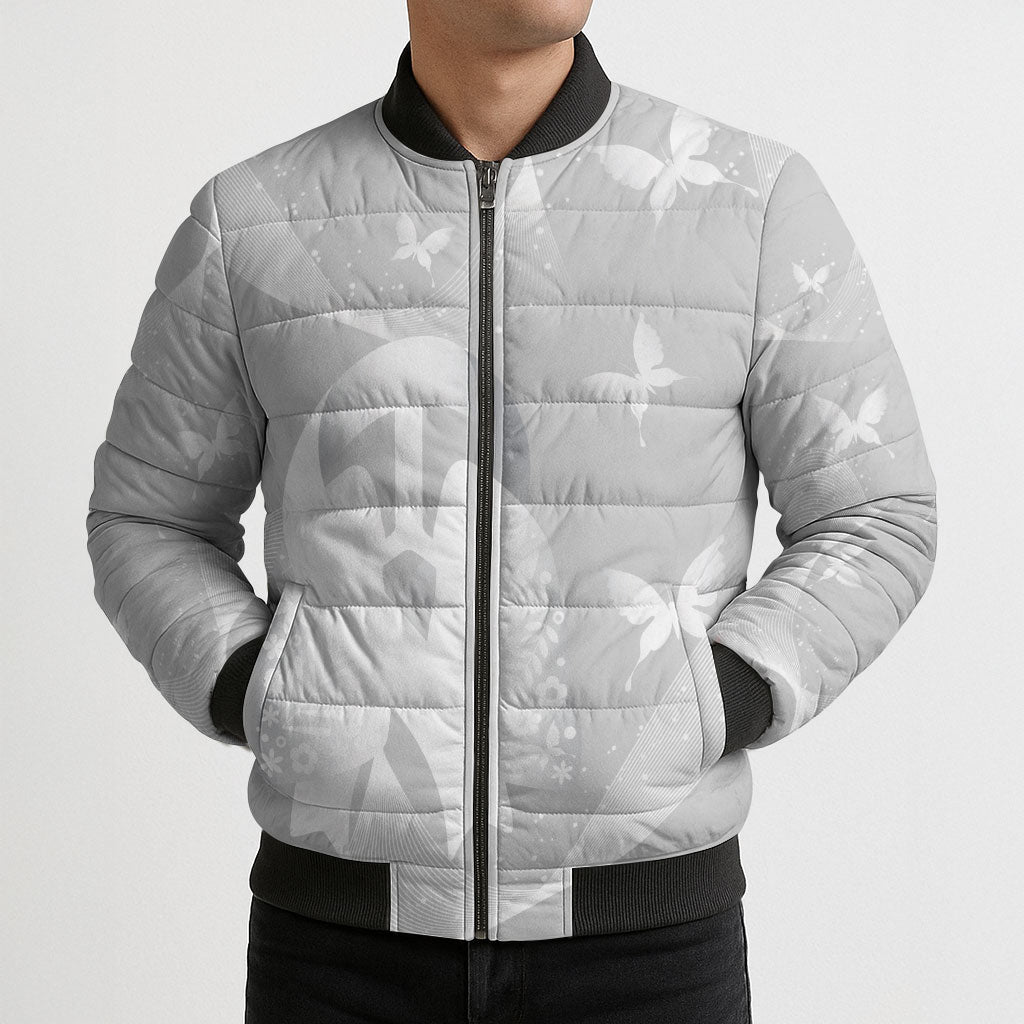Australia Lung Cancer Support Personalised Bomber Puffer Jacket Butterfly White Ribbon Art