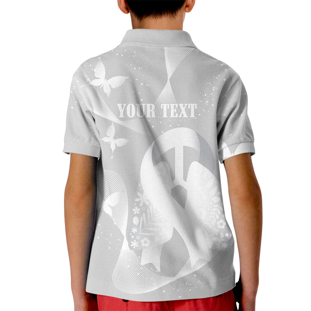 Australia Lung Cancer Support Personalised Kid Polo Shirt Butterfly White Ribbon Art