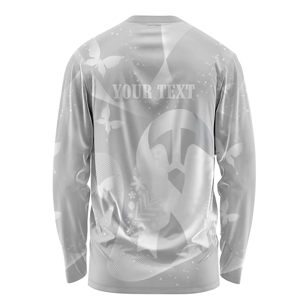 Australia Lung Cancer Support Personalised Long Sleeve Shirt Butterfly White Ribbon Art