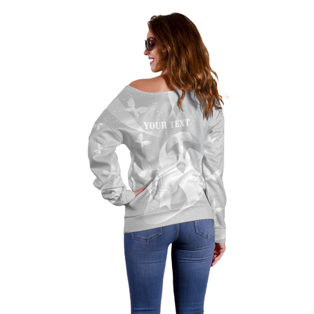Australia Lung Cancer Support Personalised Off Shoulder Sweater Butterfly White Ribbon Art