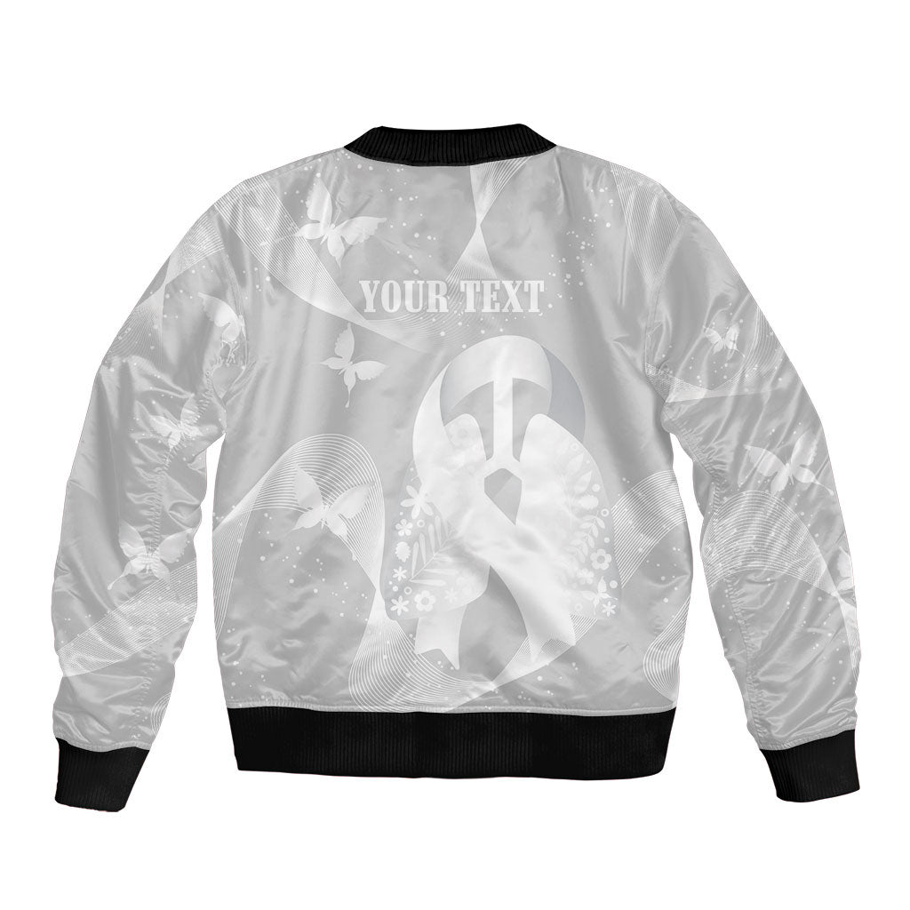 Australia Lung Cancer Support Personalised Sleeve Zip Bomber Jacket Butterfly White Ribbon Art