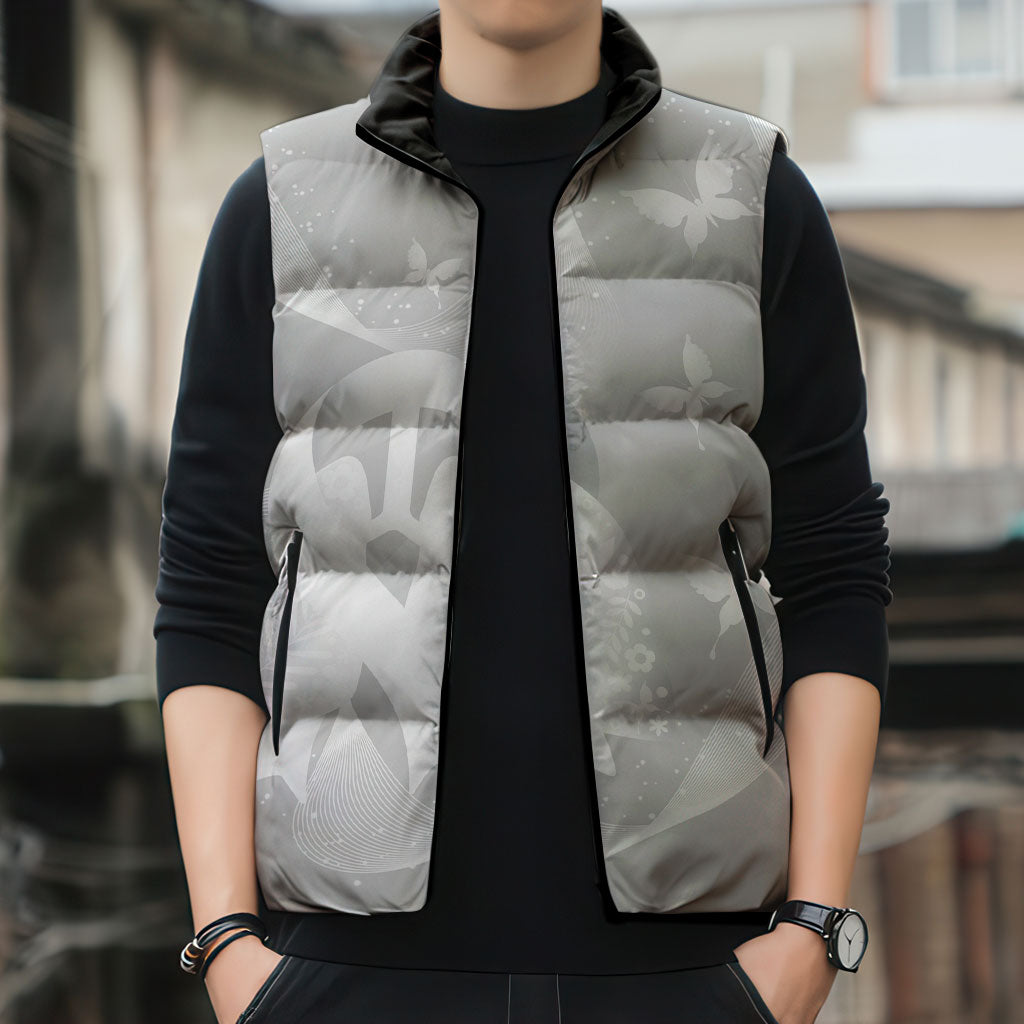Australia Lung Cancer Support Personalised Sleeveless Puffer Jacket Butterfly White Ribbon Art
