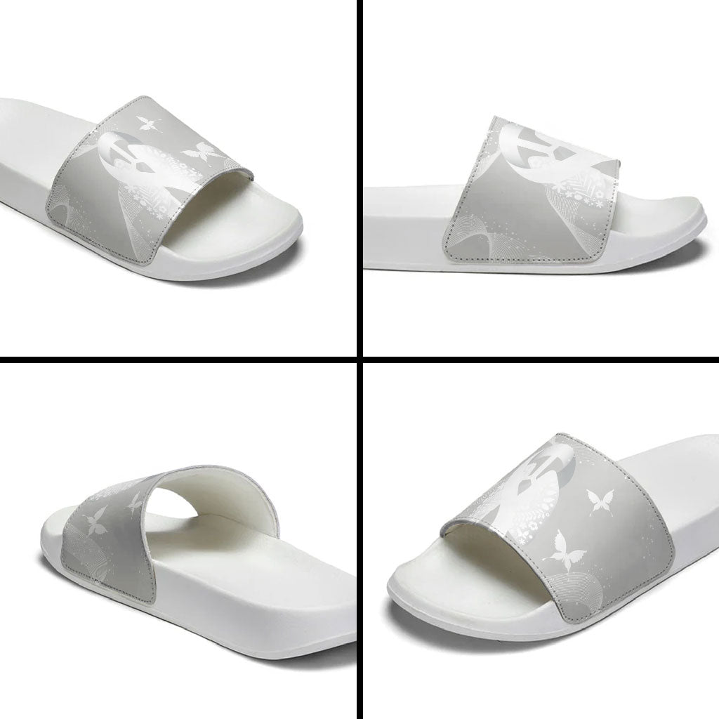 Australia Lung Cancer Support Slide Sandals Butterfly White Ribbon Art