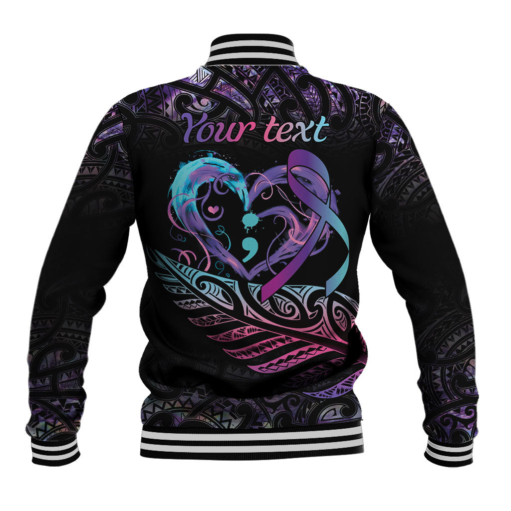 Personalised Your Life Matters Baseball Jacket Suicide Prevention Support Semicolon Maori Heart