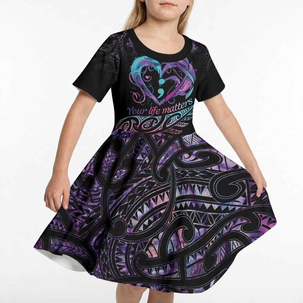 Personalised Your Life Matters Kid Short Sleeve Dress Suicide Prevention Support Semicolon Maori Heart