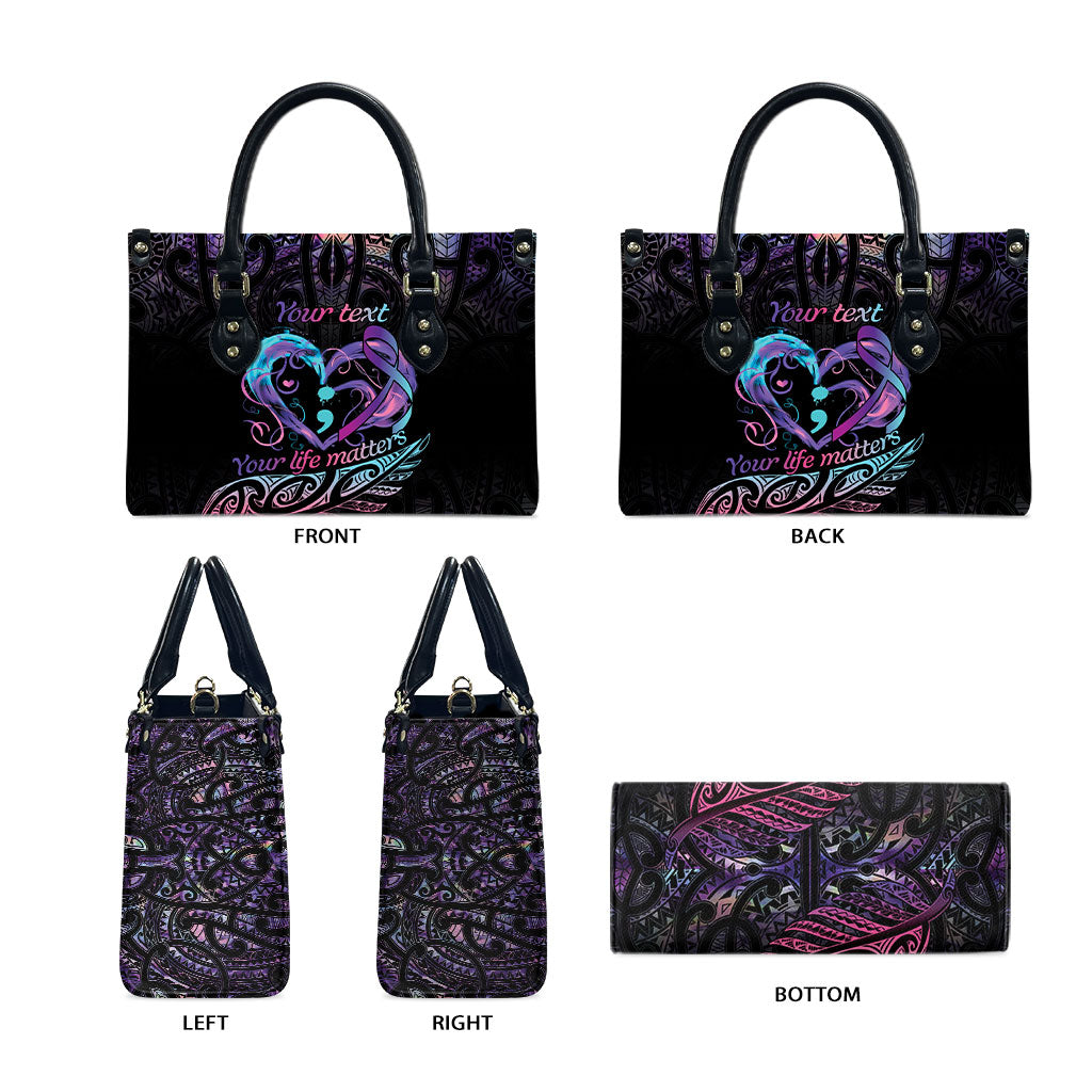 Personalised Your Life Matters Leather Bag Suicide Prevention Support Semicolon Maori Heart