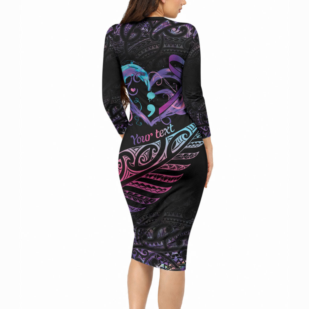 Personalised Your Life Matters Long Sleeve Bodycon Dress Suicide Prevention Support Semicolon Maori Heart