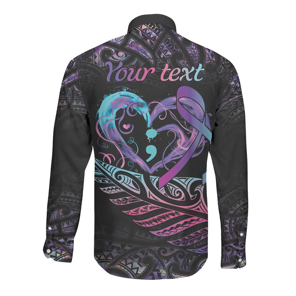 Personalised Your Life Matters Long Sleeve Button Shirt Suicide Prevention Support Semicolon Maori Heart