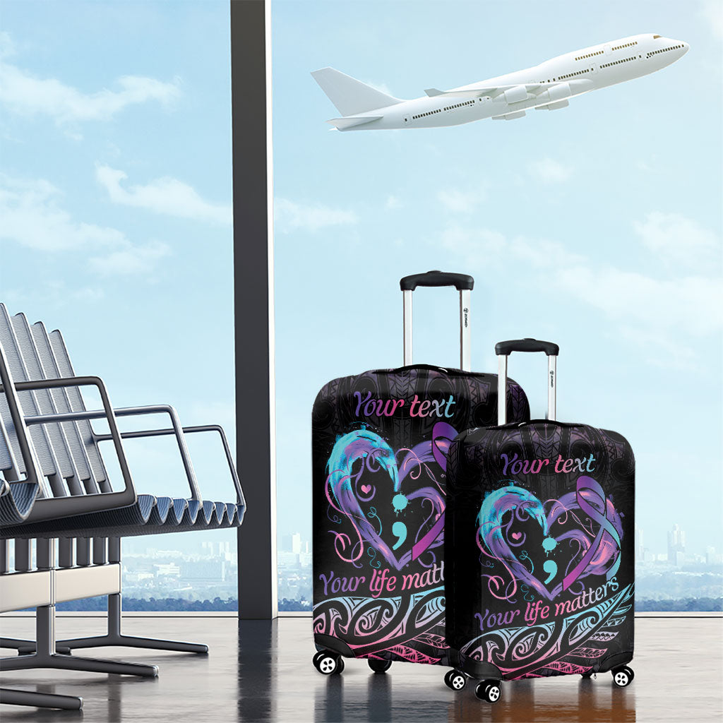 Personalised Your Life Matters Luggage Cover Suicide Prevention Support Semicolon Maori Heart