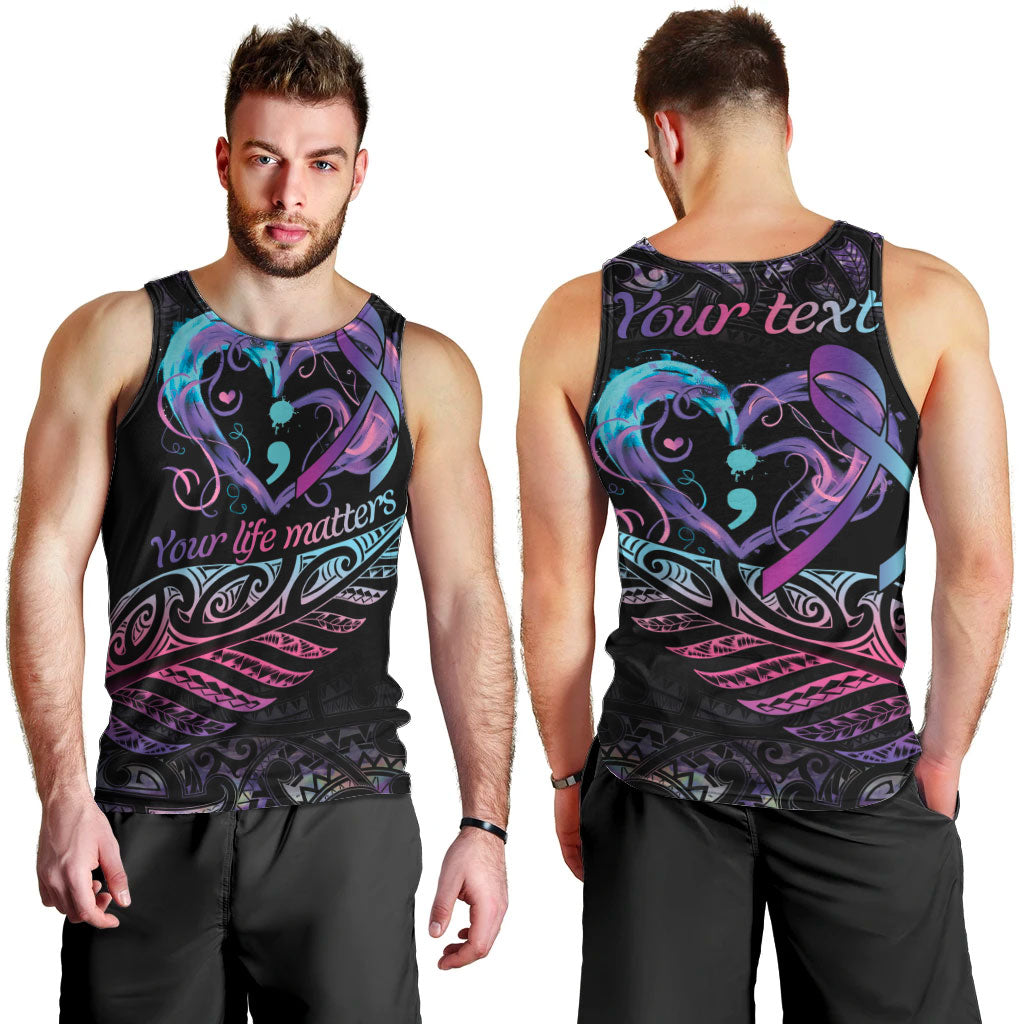 Personalised Your Life Matters Men Tank Top Suicide Prevention Support Semicolon Maori Heart