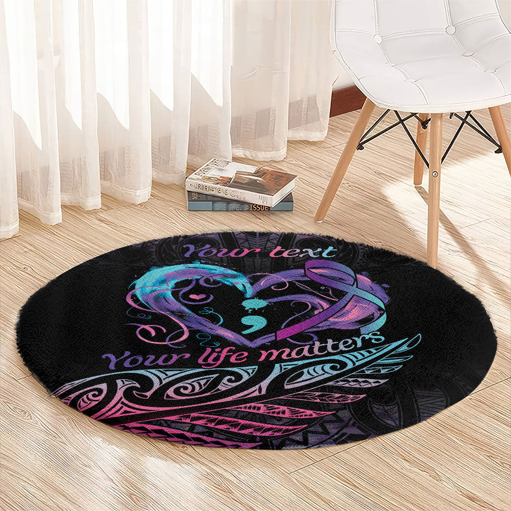 Personalised Your Life Matters Round Carpet Suicide Prevention Support Semicolon Maori Heart