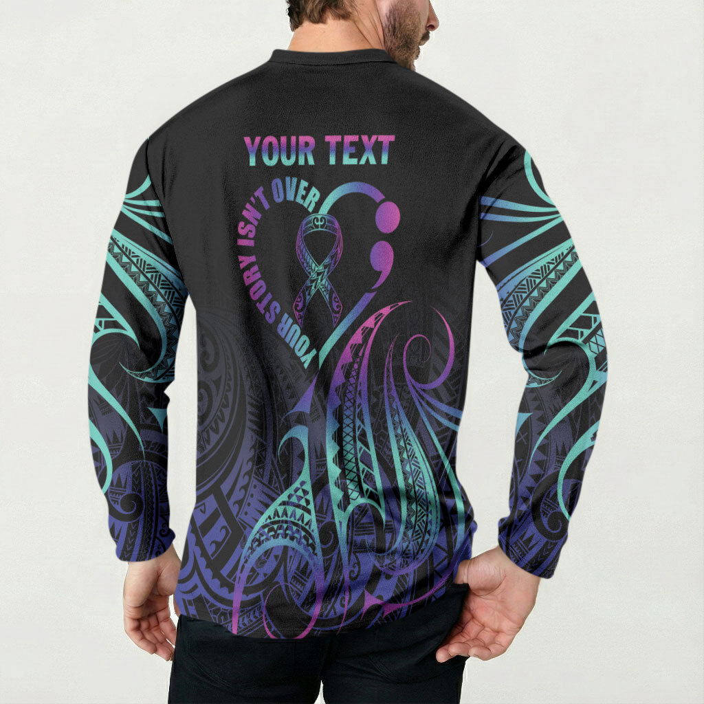 Personalised Your Story Isn't Over Button Sweatshirt Suicide Prevention Support Semicolon Polynesian Heart