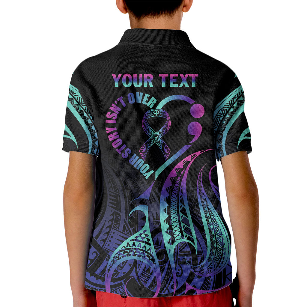 Personalised Your Story Isn't Over Kid Polo Shirt Suicide Prevention Support Semicolon Polynesian Heart
