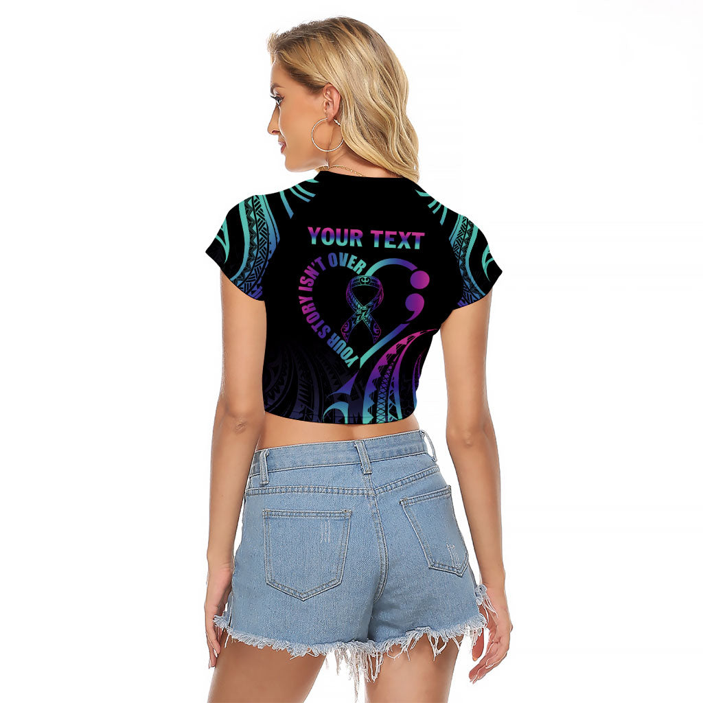 Personalised Your Story Isn't Over Raglan Cropped T Shirt Suicide Prevention Support Semicolon Polynesian Heart
