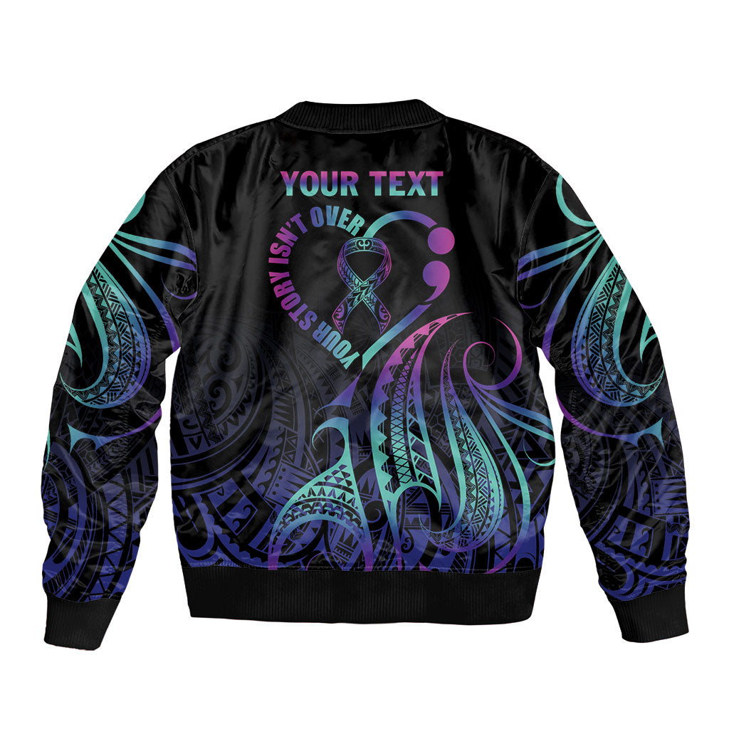 Personalised Your Story Isn't Over Sleeve Zip Bomber Jacket Suicide Prevention Support Semicolon Polynesian Heart