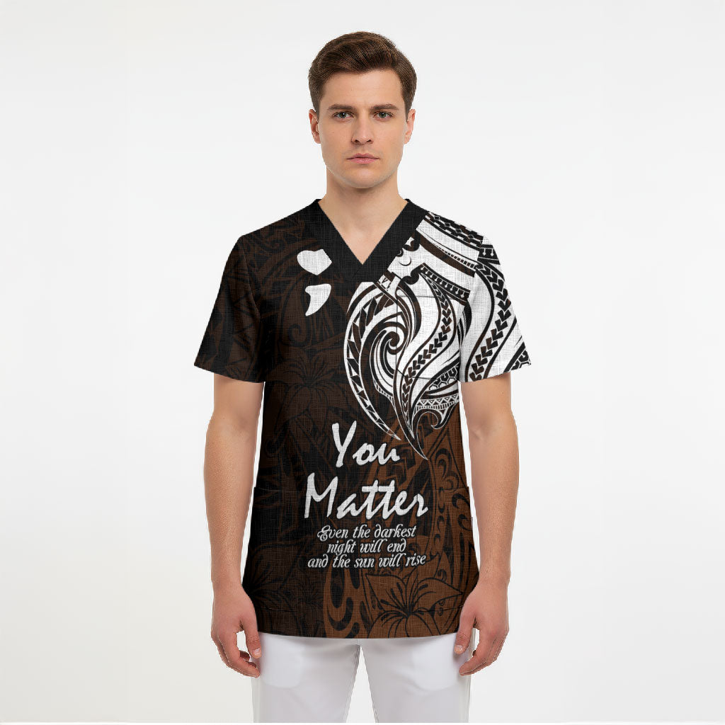 You Matter Suicide Prevention Support Scrub Top Gold Polynesian Tribal