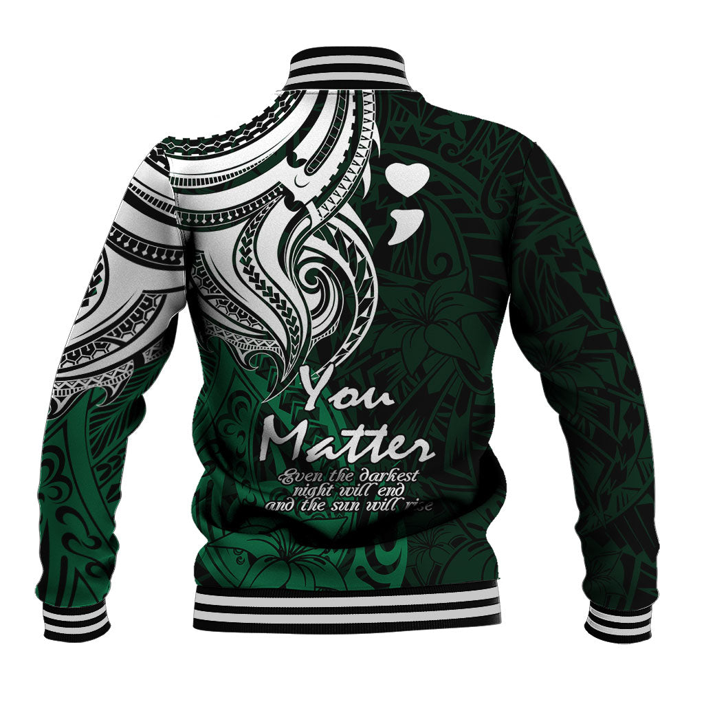 You Matter Suicide Prevention Support Baseball Jacket Green Polynesian Tribal