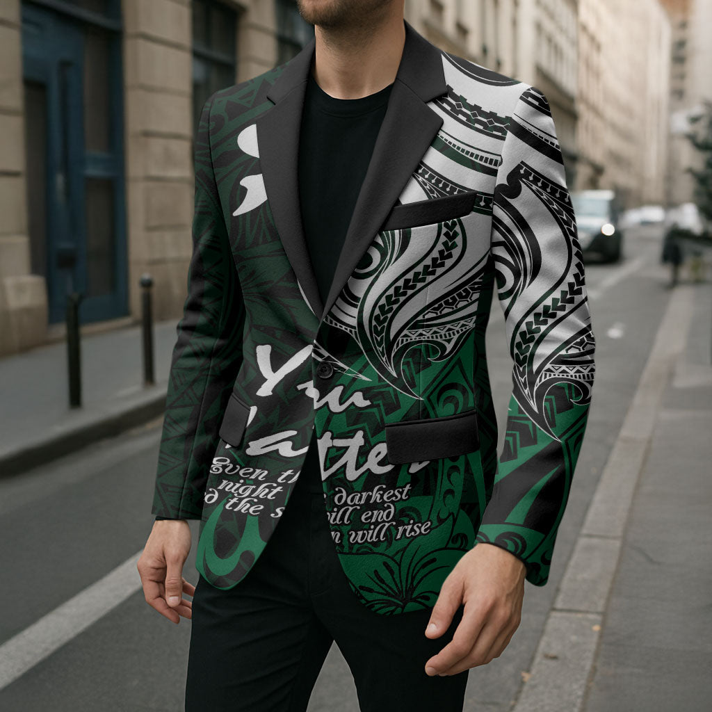 You Matter Suicide Prevention Support Blazer Green Polynesian Tribal