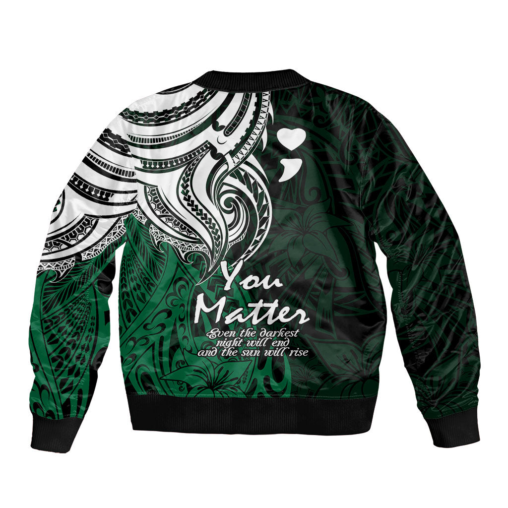 You Matter Suicide Prevention Support Bomber Jacket Green Polynesian Tribal