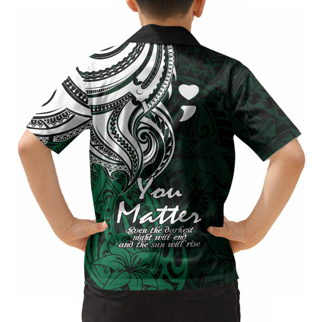 You Matter Suicide Prevention Support Hawaiian Shirt Green Polynesian Tribal