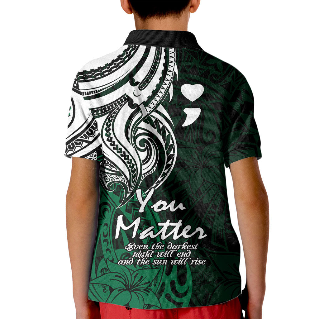 You Matter Suicide Prevention Support Kid Polo Shirt Green Polynesian Tribal