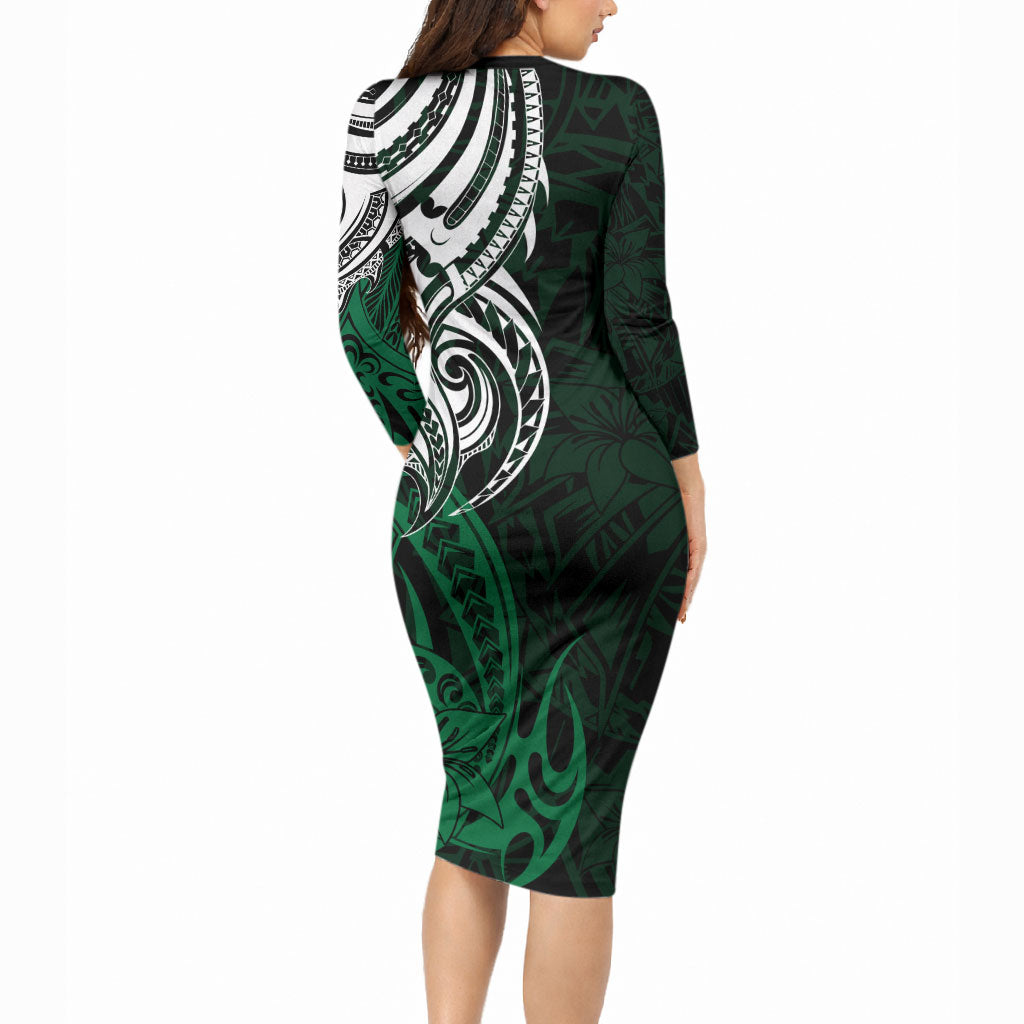 You Matter Suicide Prevention Support Long Sleeve Bodycon Dress Green Polynesian Tribal