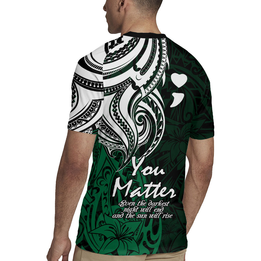 You Matter Suicide Prevention Support Rugby Jersey Green Polynesian Tribal