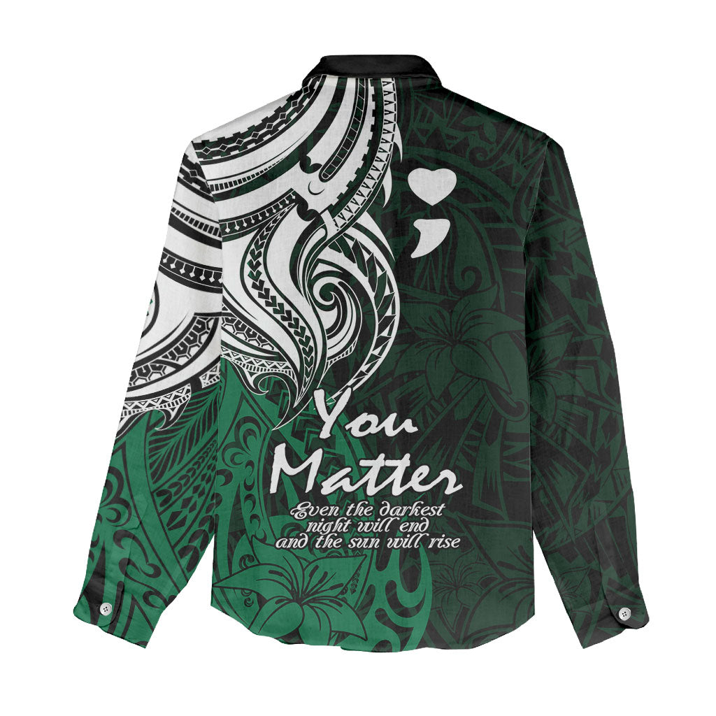 You Matter Suicide Prevention Support Women Casual Shirt Green Polynesian Tribal