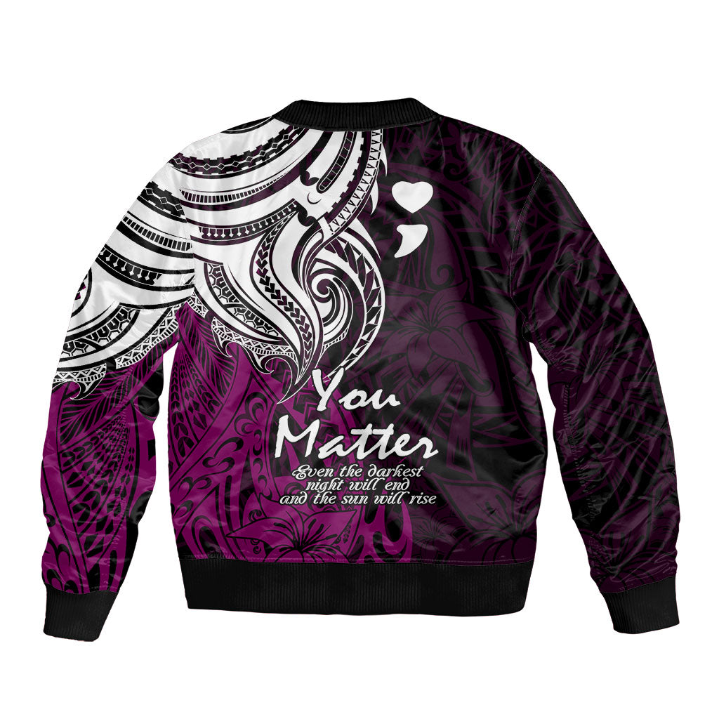 You Matter Suicide Prevention Support Bomber Jacket Pink Polynesian Tribal