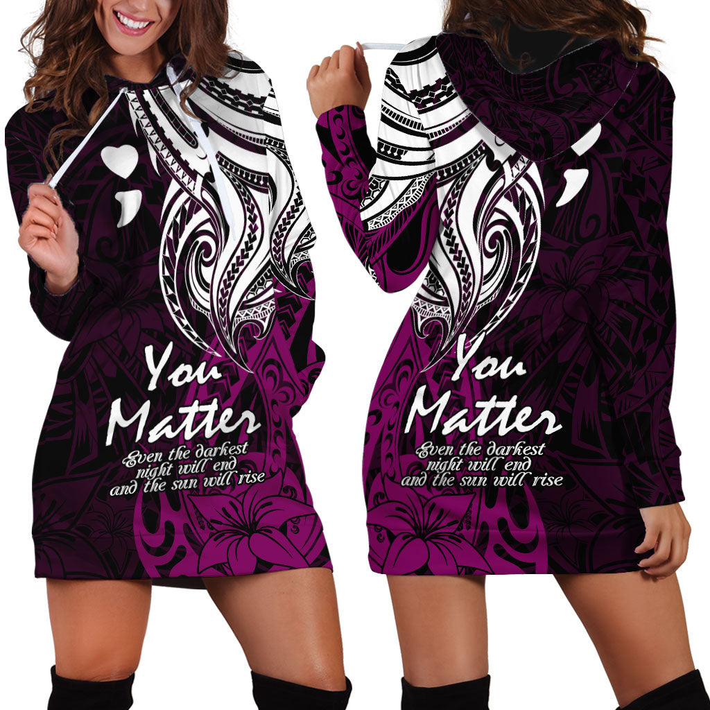 You Matter Suicide Prevention Support Hoodie Dress Pink Polynesian Tribal