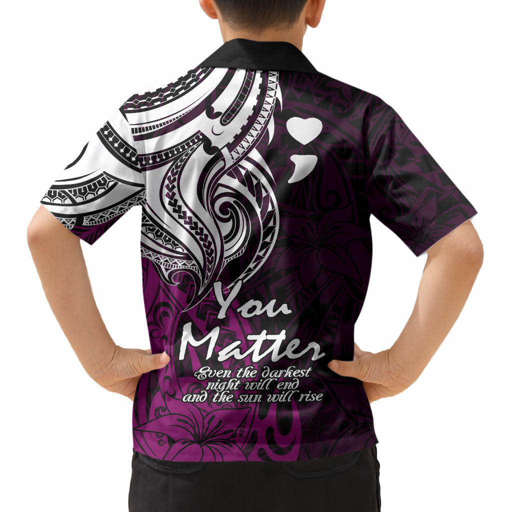 You Matter Suicide Prevention Support Kid Hawaiian Shirt Pink Polynesian Tribal