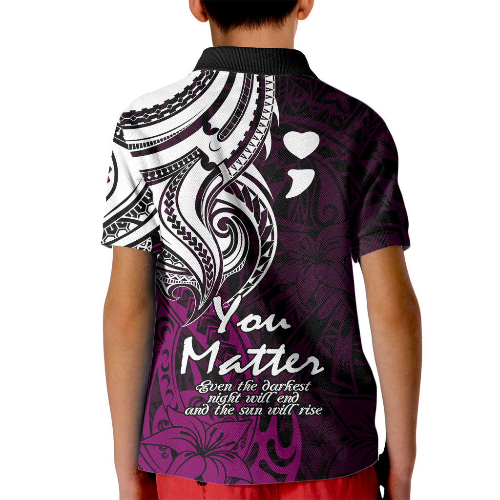 You Matter Suicide Prevention Support Kid Polo Shirt Pink Polynesian Tribal