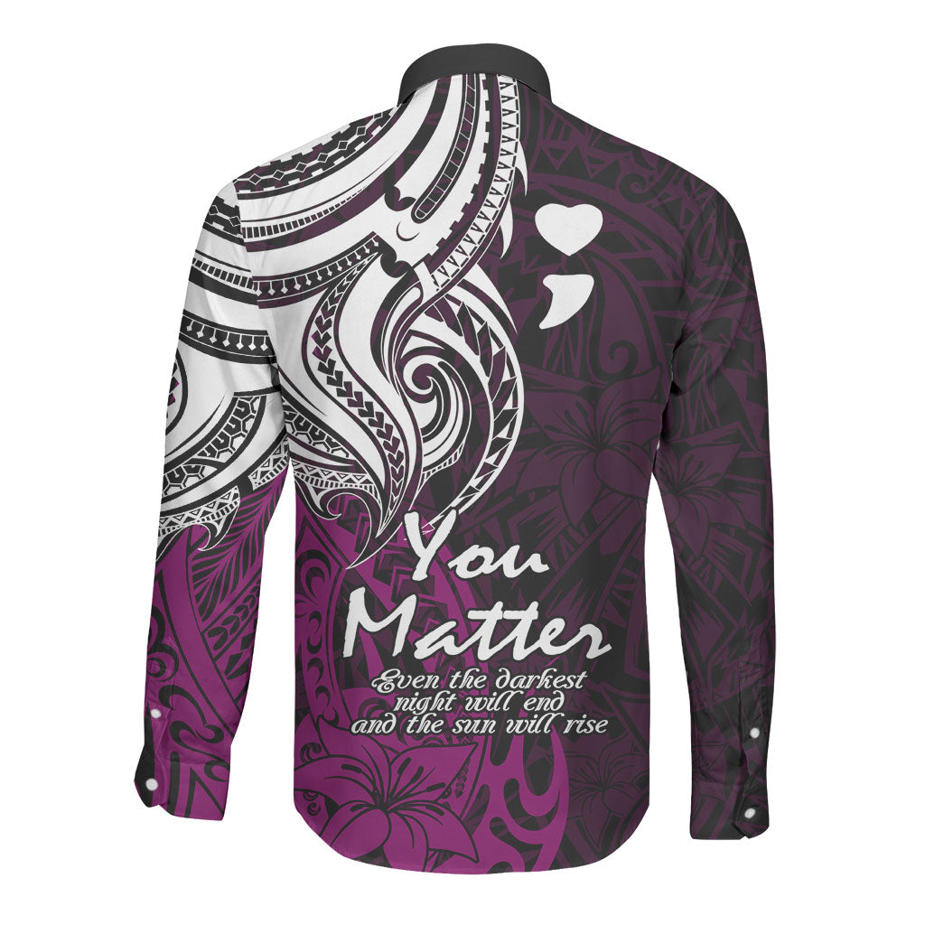 You Matter Suicide Prevention Support Long Sleeve Button Shirt Pink Polynesian Tribal