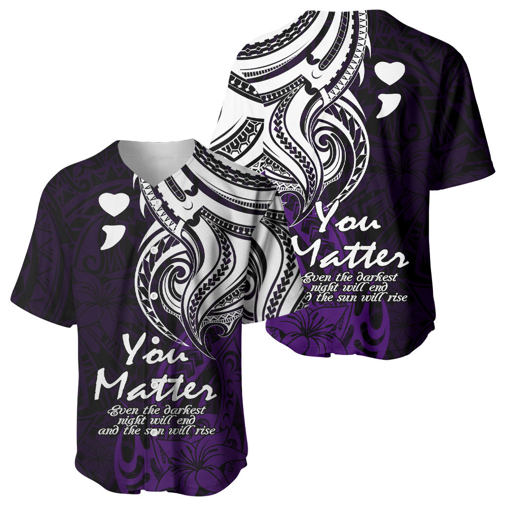 You Matter Suicide Prevention Support Baseball Jersey Purple Polynesian Tribal