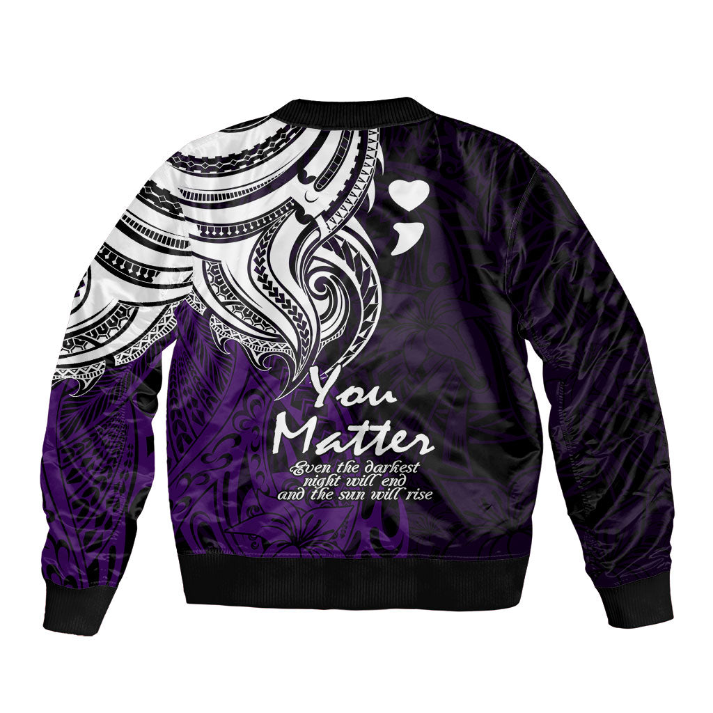 You Matter Suicide Prevention Support Bomber Jacket Purple Polynesian Tribal