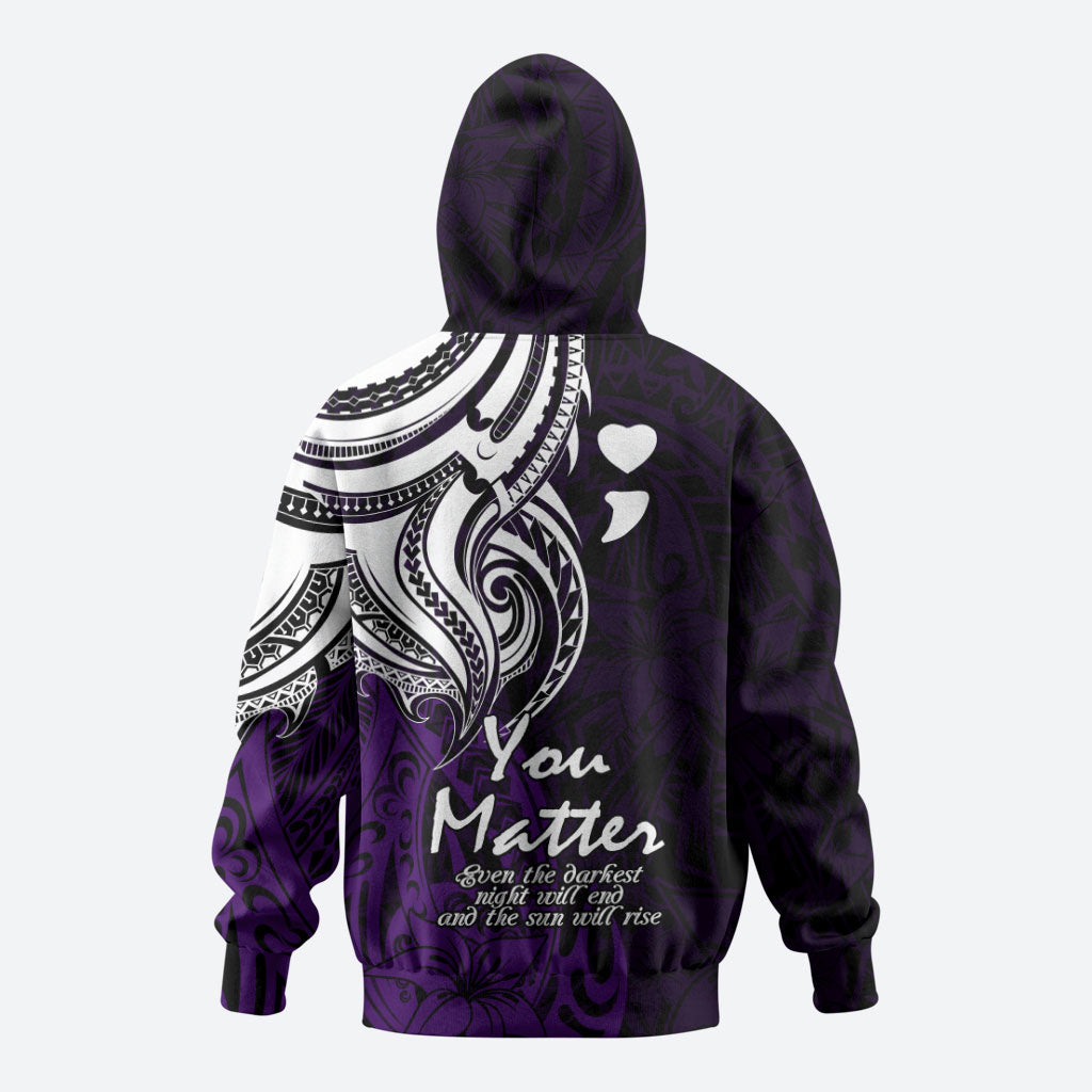 You Matter Suicide Prevention Support Hoodie Purple Polynesian Tribal