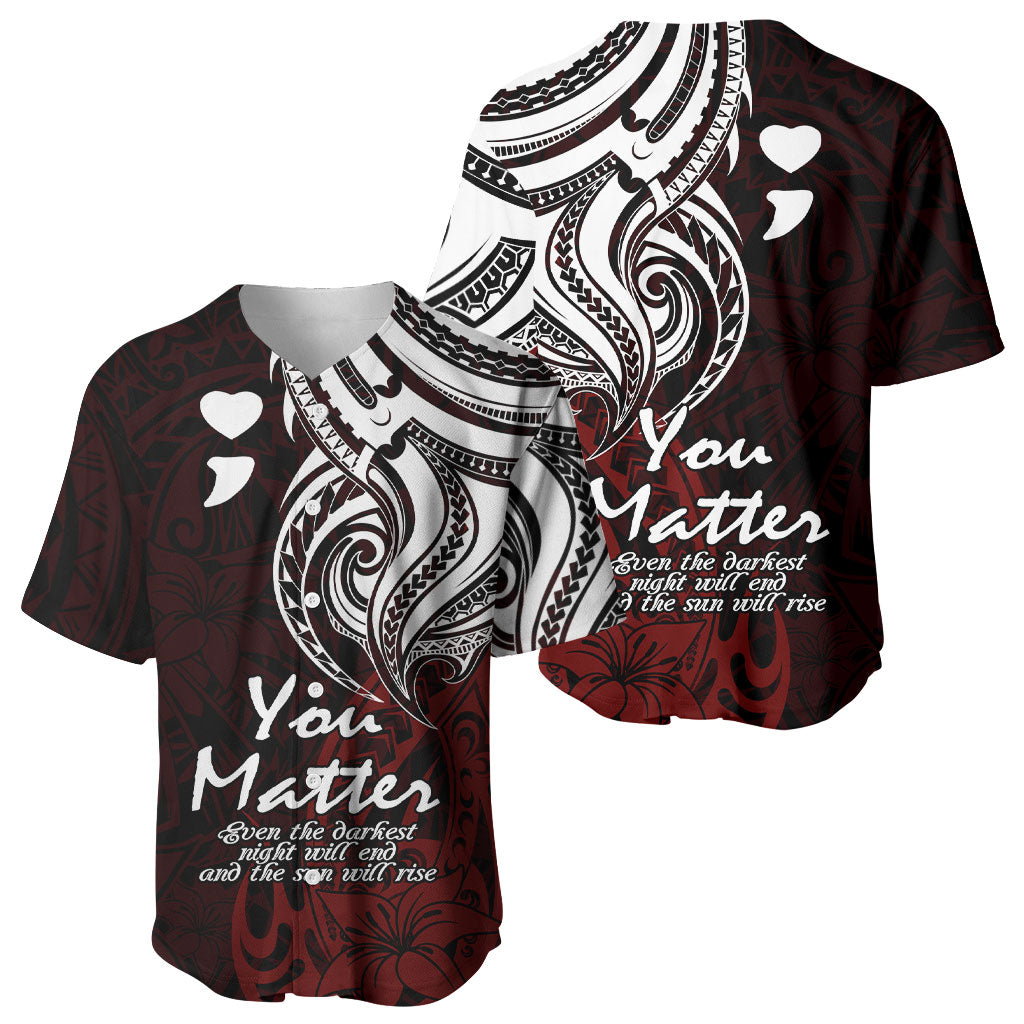 You Matter Suicide Prevention Support Baseball Jersey Red Polynesian Tribal