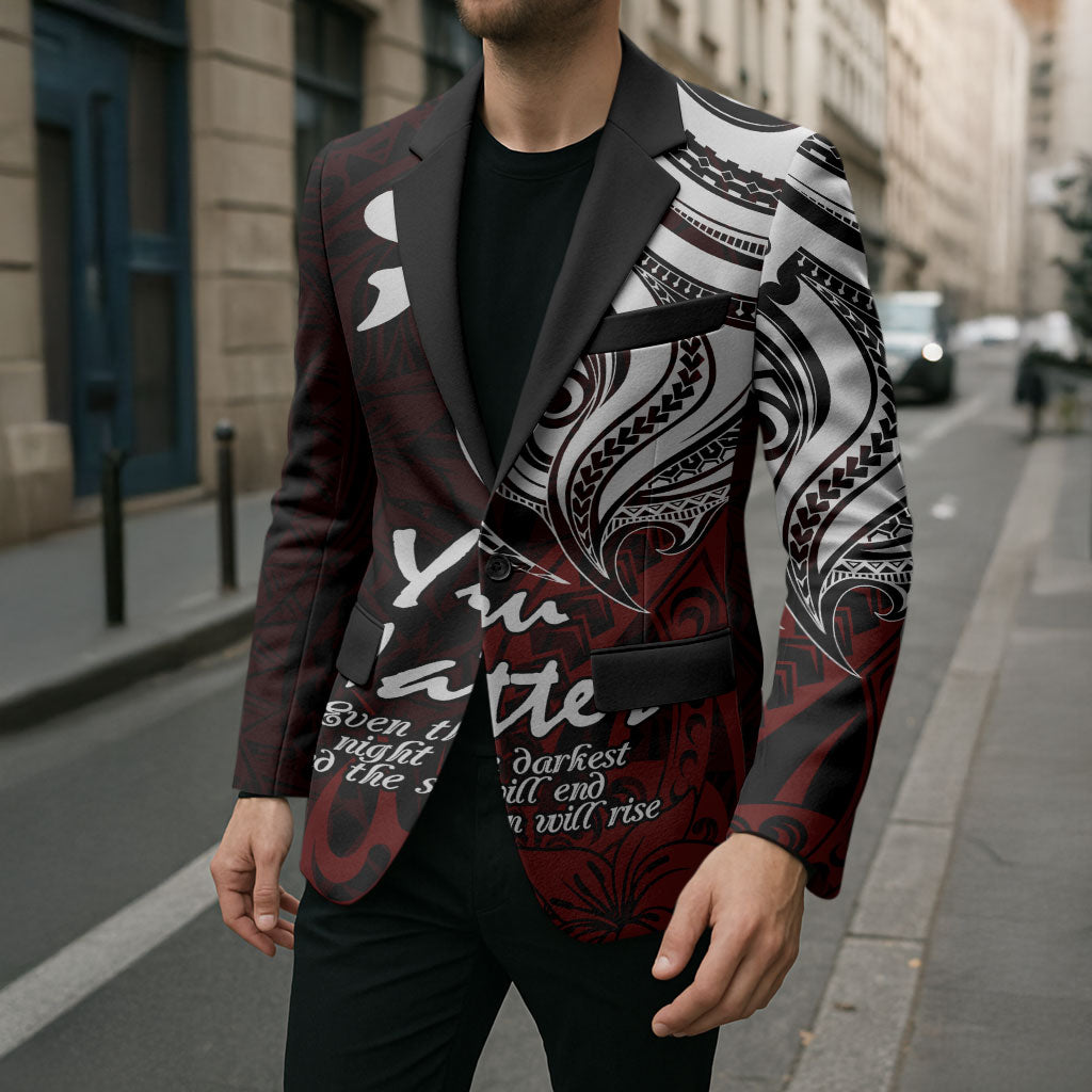 You Matter Suicide Prevention Support Blazer Red Polynesian Tribal