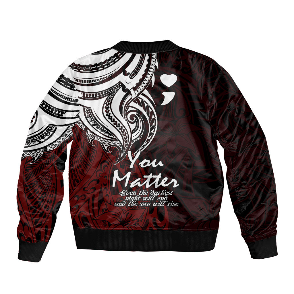 You Matter Suicide Prevention Support Bomber Jacket Red Polynesian Tribal